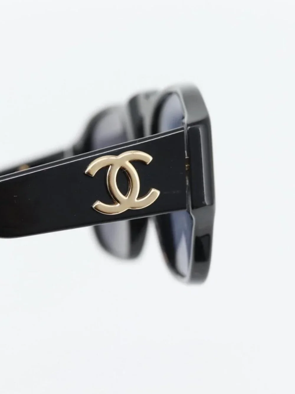 CHANEL COCO Mark Sunglasses plastic Black CC Auth 181746